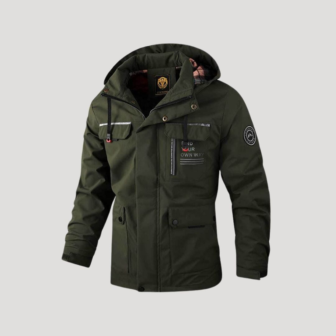 Herr vadderad vinterjacka med huva och slitstarkt yttre