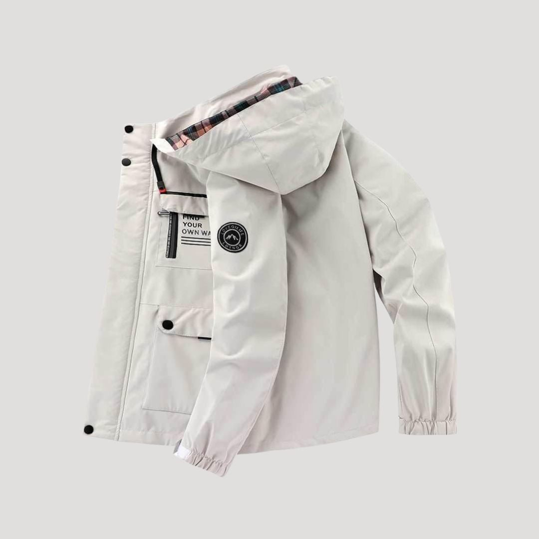 Herr vadderad vinterjacka med huva och slitstarkt yttre