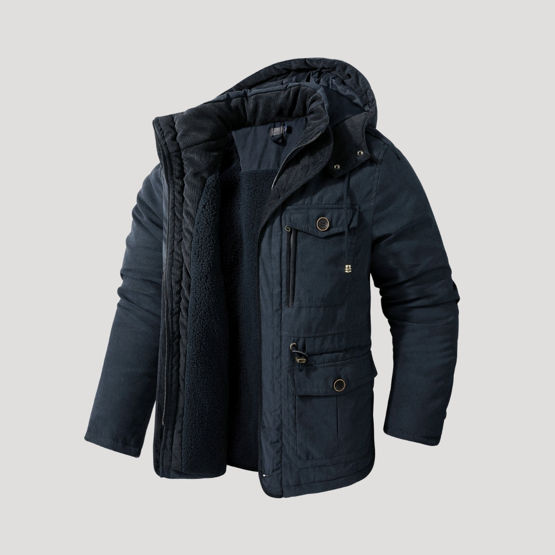 Herr vadderad vinterjacka parkas med huva för kalla dagar