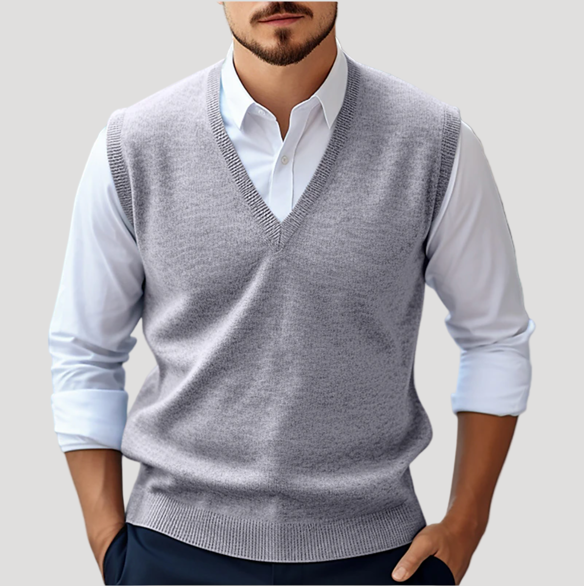 Herr väst i bomullsblandning V-ringad för vår och höst 0