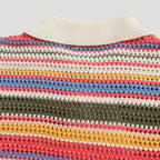 Randig virkad kortärmad cardigan i beige med avslappnad passform. 2