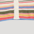 Randig virkad kortärmad cardigan i beige med avslappnad passform. 4