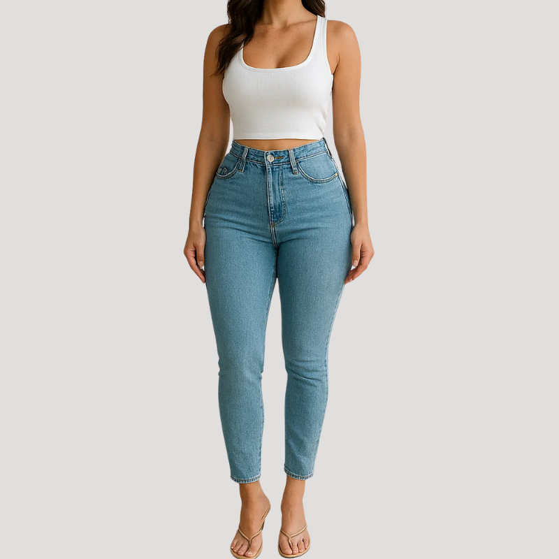 Dam Högmidjade Skinny Jeans Slim Fit Denimjeans