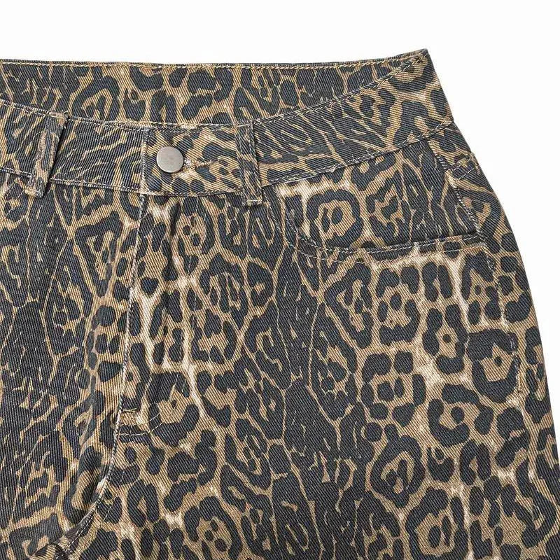 Baggy jeans för kvinnor med leopardmönster | Högmidjade retrobyxor – produktbild 3