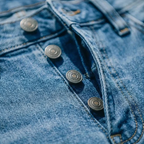 Dam Utsvängda Jeans Hög Midja Med Knappar Blå Denim