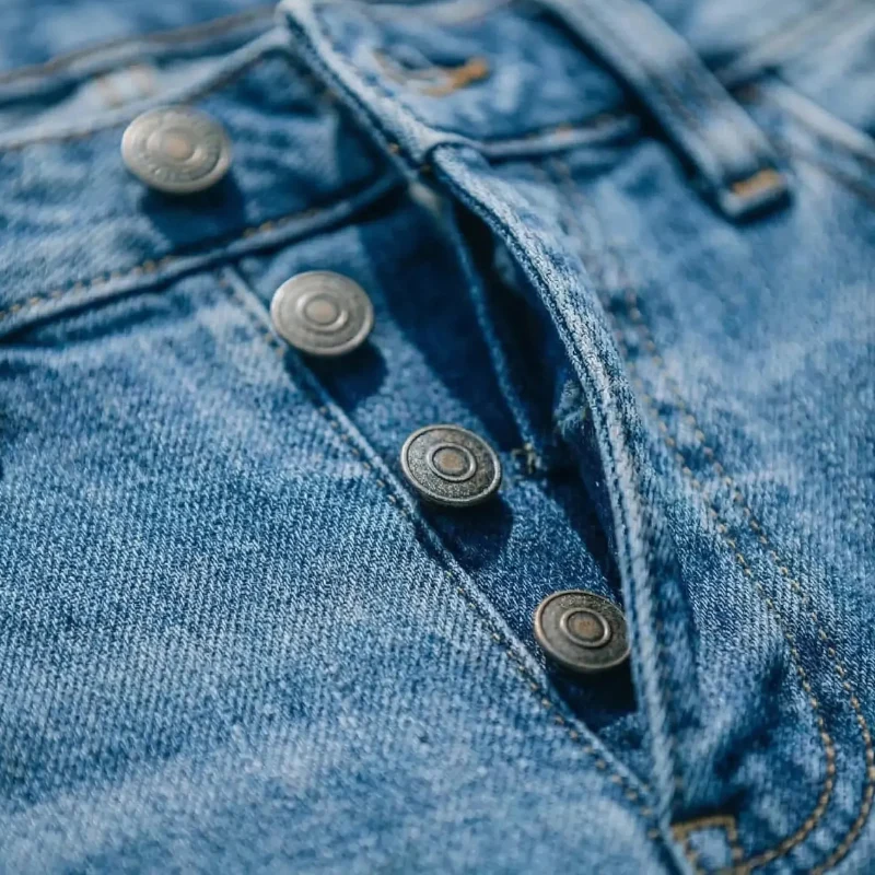 Dam Utsvängda Jeans Hög Midja Med Knappar Blå Denim