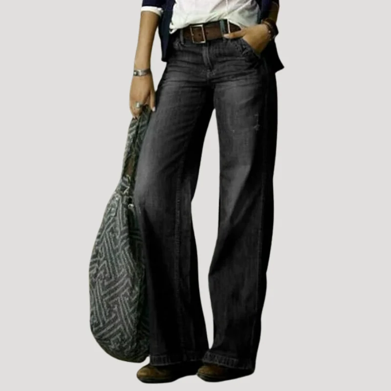 Dam Raka Jeans Högmidjade Vida Byxor Stretch Denim
