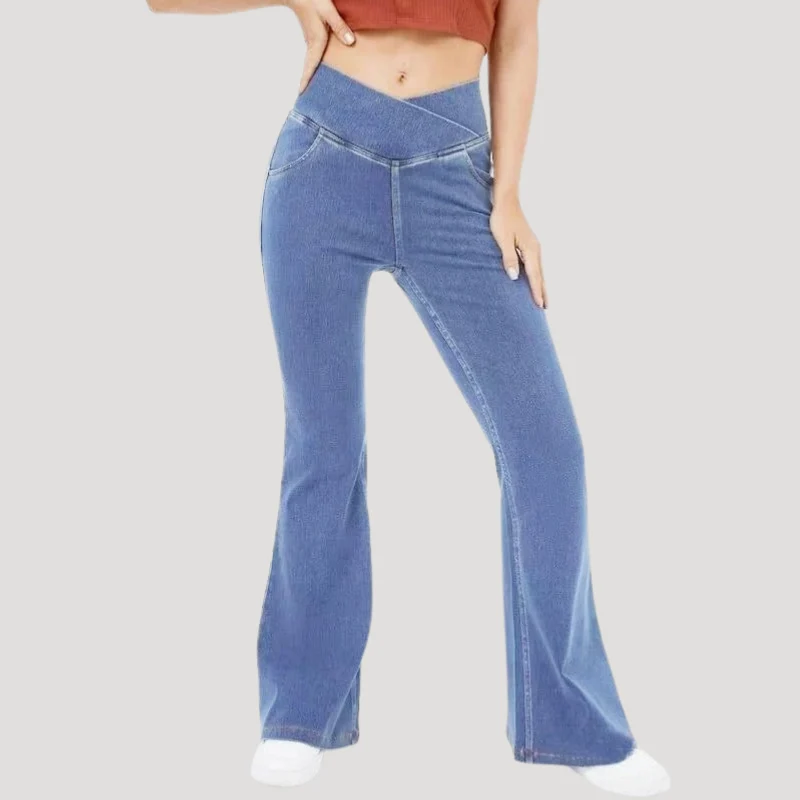 Utsvängda Jeans Dam Med Hög Midja Asymmetrisk Linning