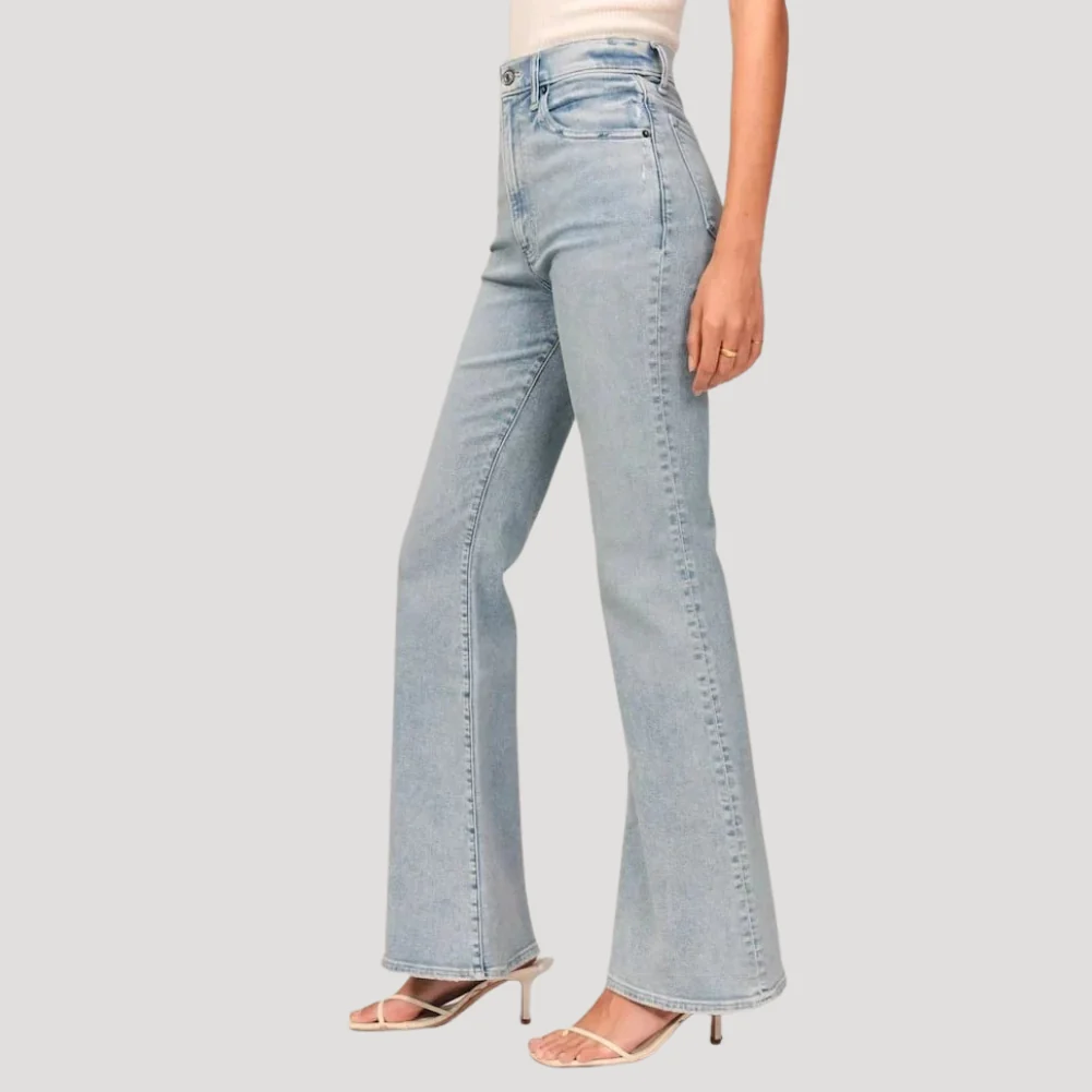 Dam Utsvängda Jeans Hög Midja Vardaglig Denim