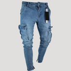 Herr Cargo Jeans Slim Fit Med Fickor Denim Passform