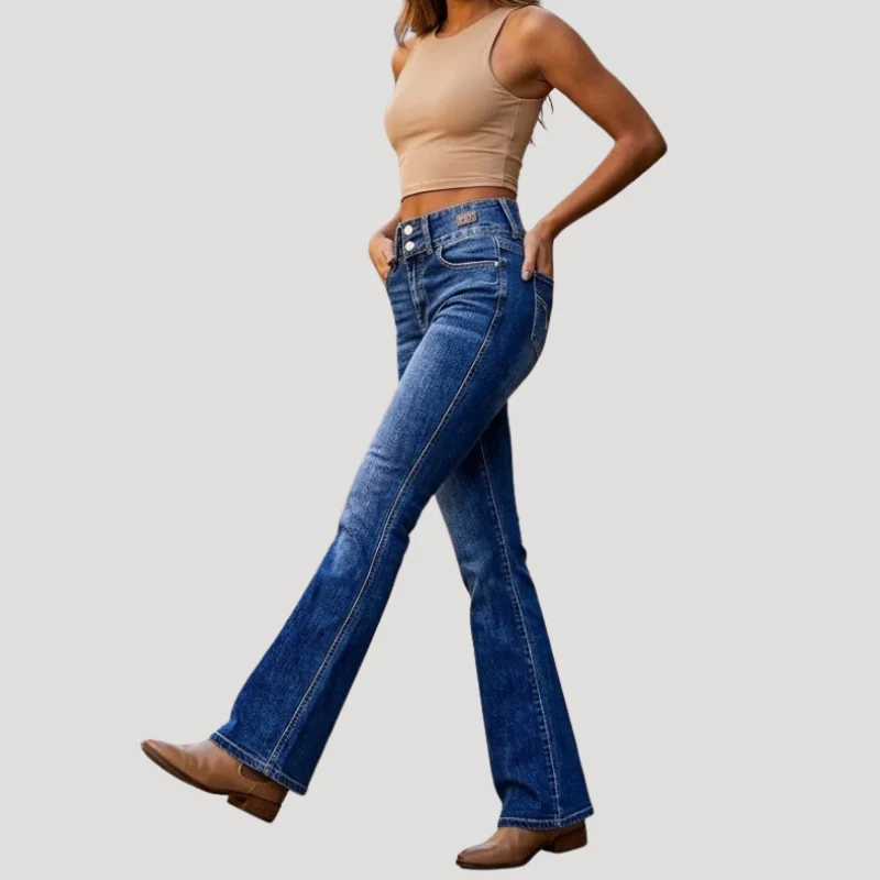 Dam Utsvängda Jeans Hög Midja Bootcut Passform