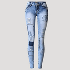 Dam Skinny Jeans Lågmidjade Slitna Ljusblå