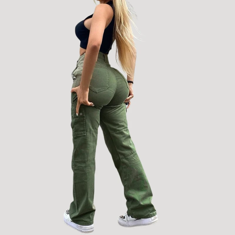 Dam Cargo Jeans Rak Passform Med Sidofickor