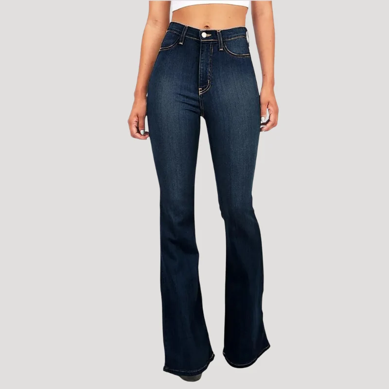 Dam Utsvängda Jeans Hög Midja Stretchig Passform