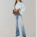 Utsvängda Jeans Dam Med Hög Midja Blå Denim