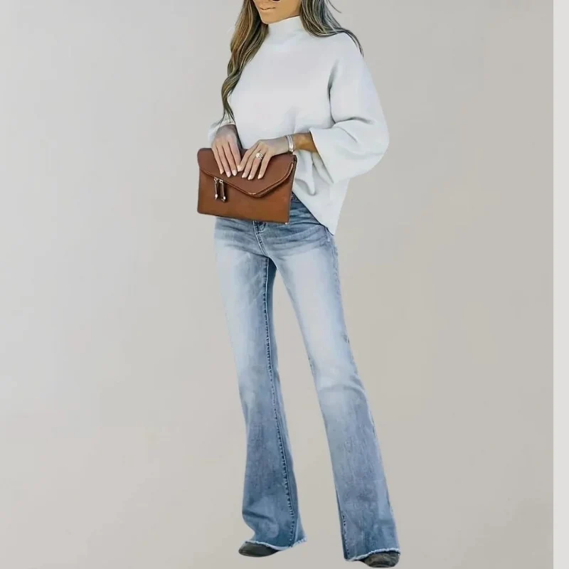 Utsvängda Jeans Dam Med Hög Midja Blå Denim