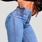 Dam Utsvängda Jeans Hög Elastisk Midja Blå Denim