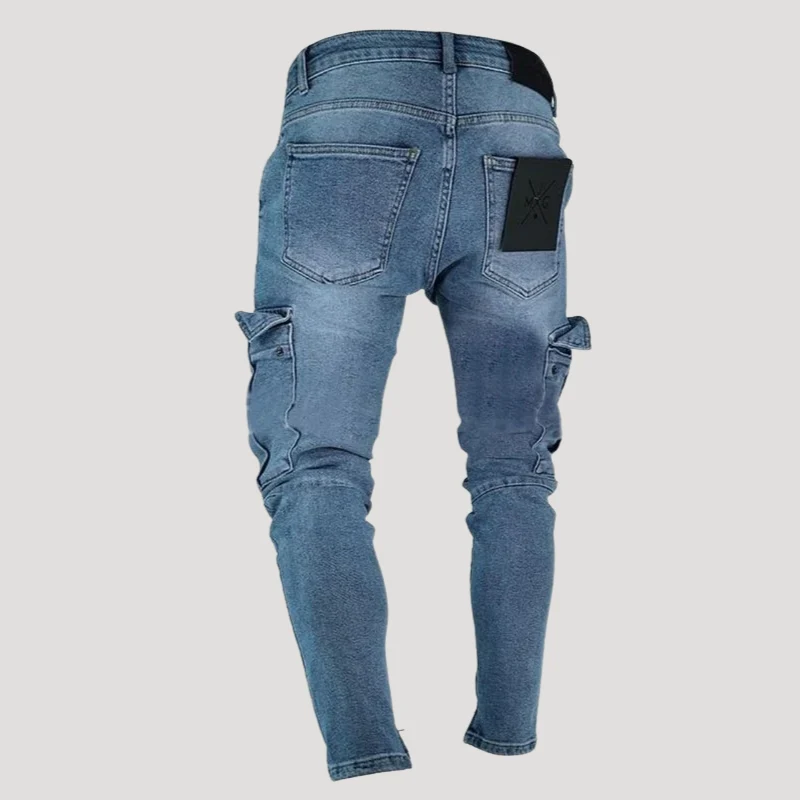 Herr Cargo Jeans Slim Fit Med Fickor Denim Passform