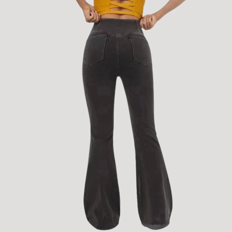 Utsvängda Jeans Dam Med Hög Midja Asymmetrisk Linning