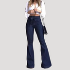 Dam Utsvängda Jeans Hög Midja Snörning Denim