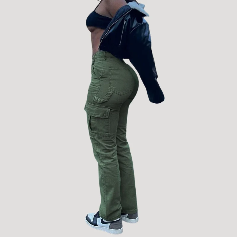Dam Cargo Jeans Rak Passform Med Sidofickor