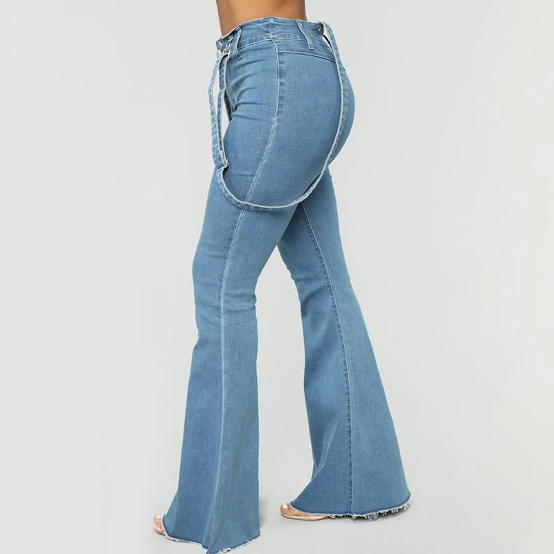 Dam Utsvängda Hängseljeans Hög Midja Vida Ben