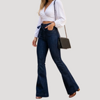 Dam Utsvängda Jeans Hög Midja Snörning Denim
