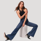 Dam Utsvängda Jeans Hög Midja Vardaglig Denim