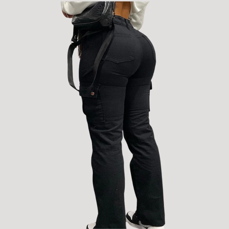 Dam Cargo Jeans Rak Passform Med Sidofickor