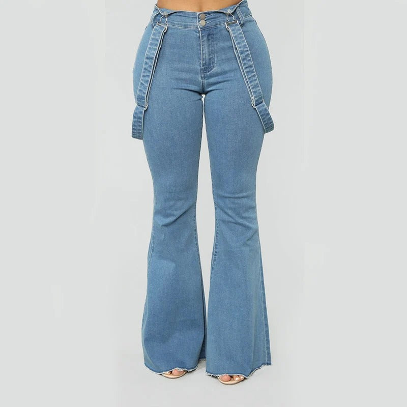 Dam Utsvängda Hängseljeans Hög Midja Vida Ben