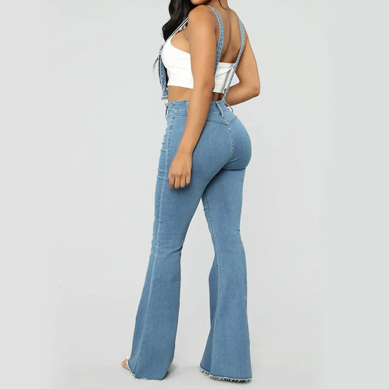 Dam Utsvängda Hängseljeans Hög Midja Vida Ben