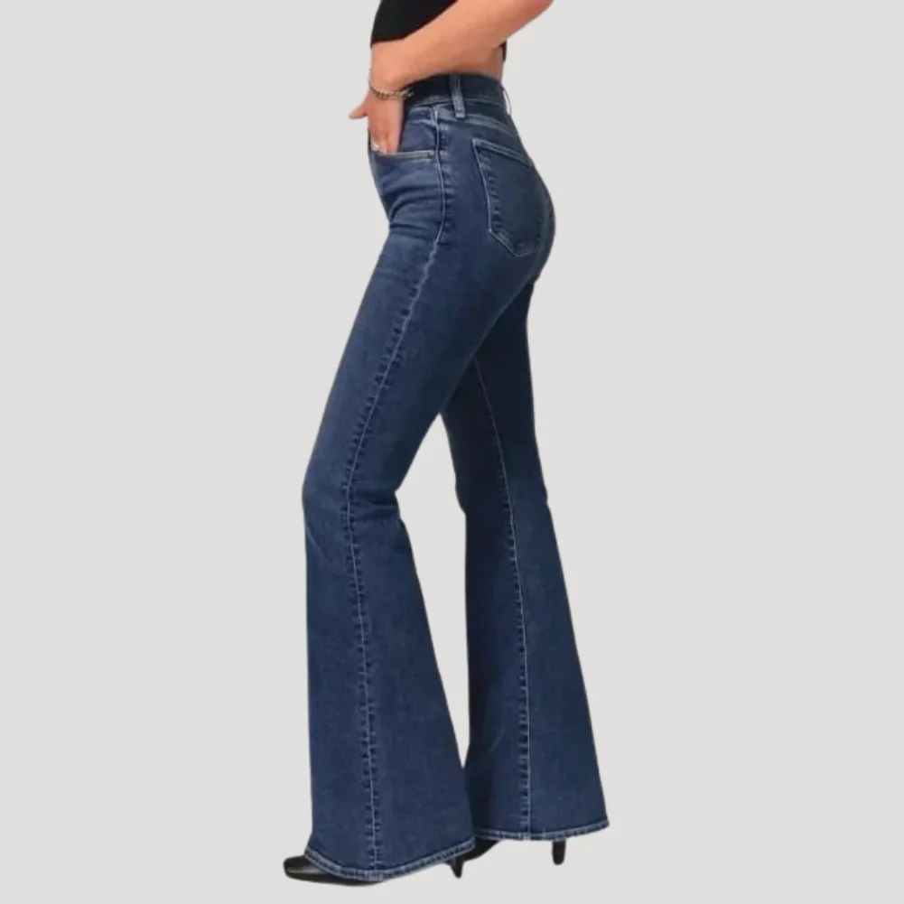 Dam Utsvängda Jeans Hög Midja Vardaglig Denim