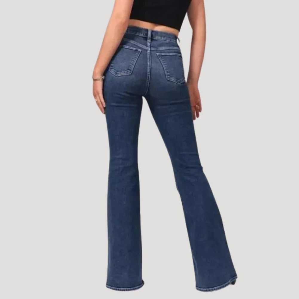 Dam Utsvängda Jeans Hög Midja Vardaglig Denim