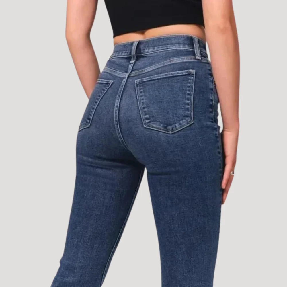 Dam Utsvängda Jeans Hög Midja Vardaglig Denim
