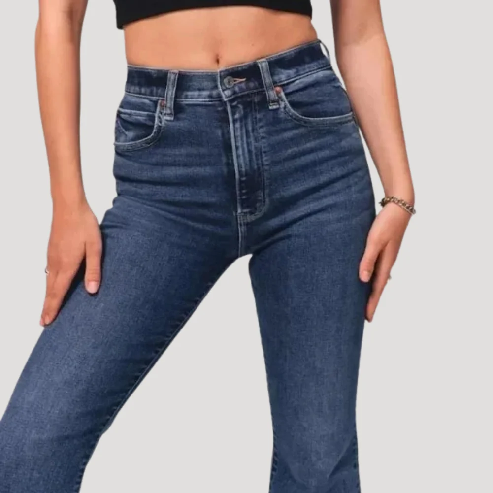 Dam Utsvängda Jeans Hög Midja Vardaglig Denim