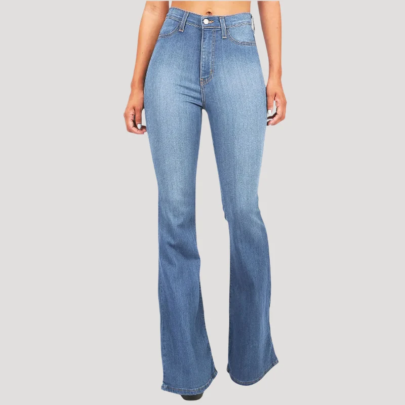 Dam Utsvängda Jeans Hög Midja Stretchig Passform