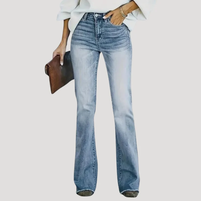 Utsvängda Jeans Dam Med Hög Midja Blå Denim
