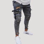 Herr Cargo Jeans Slim Fit Med Fickor Denim Passform