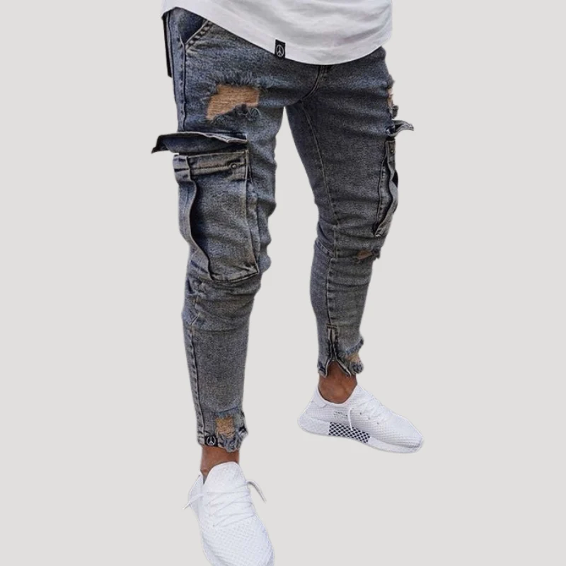 Herr Cargo Jeans Slim Fit Med Fickor Denim Passform
