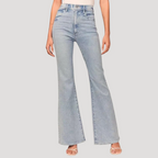 Dam Utsvängda Jeans Hög Midja Vardaglig Denim