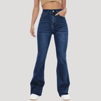 Dam Utsvängda Jeans Hög Midja Mörkblå Denim