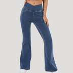 Utsvängda Jeans Dam Med Hög Midja Asymmetrisk Linning