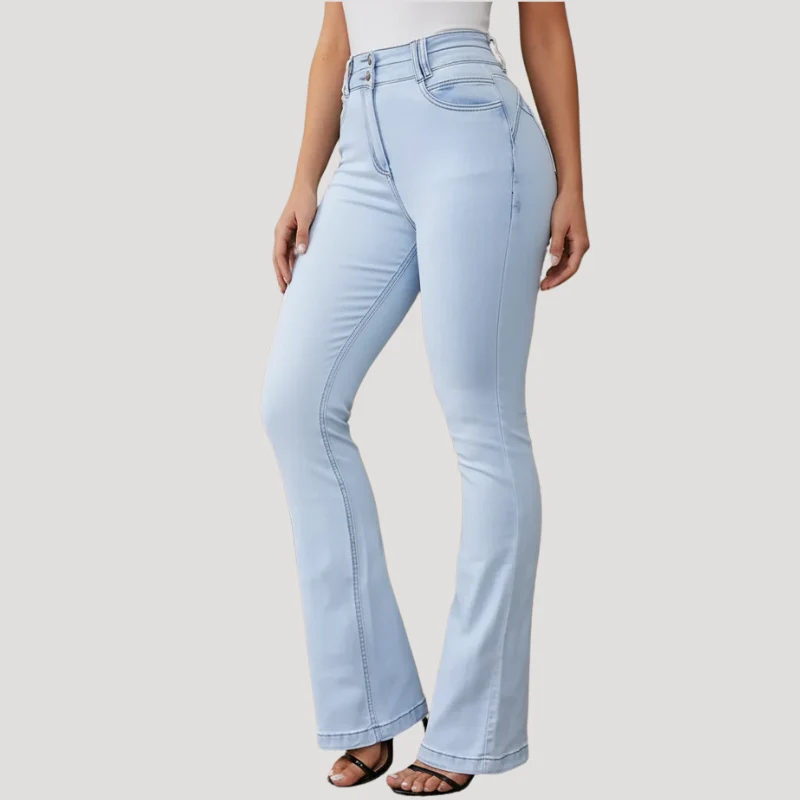 Dam Utsvängda Jeans Bootcut Med Hög Midja Ljusblå