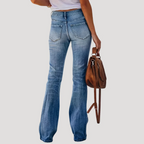 Dam Utsvängda Jeans Medelhög Midja Blå Denim