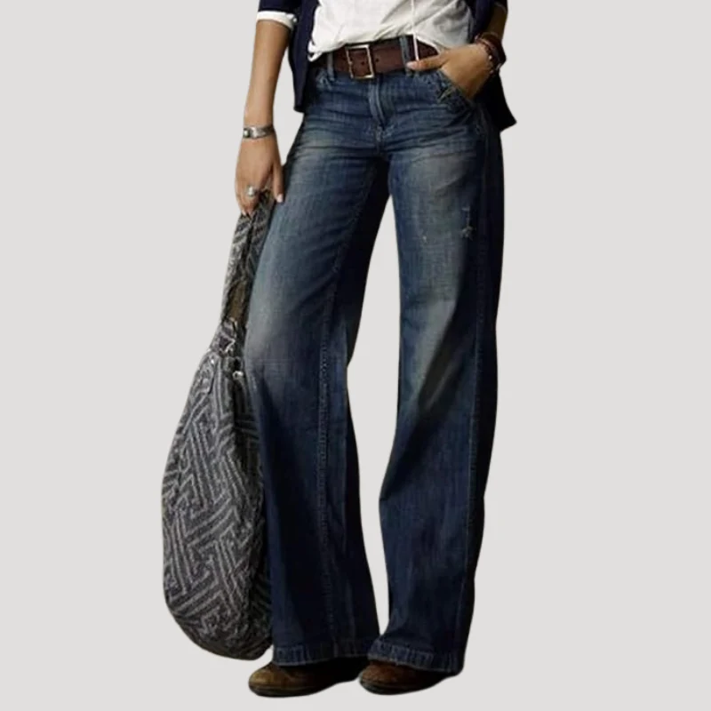 Dam Raka Jeans Högmidjade Vida Byxor Stretch Denim
