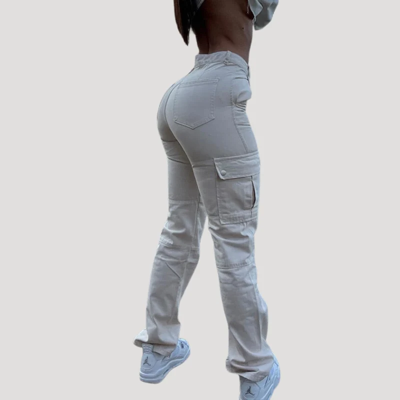 Dam Cargo Jeans Rak Passform Med Sidofickor